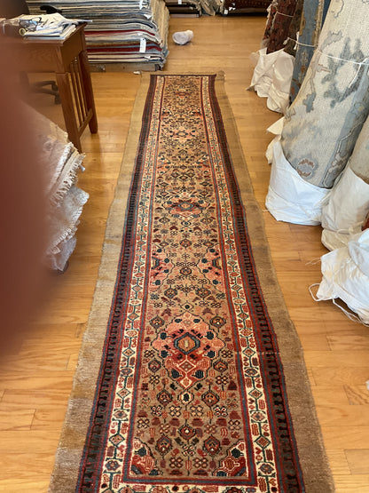 Antique Persian Kurdish Camelhair Runner, 2'9" x 14'3", in camel, ivory, navy and red - photo 3