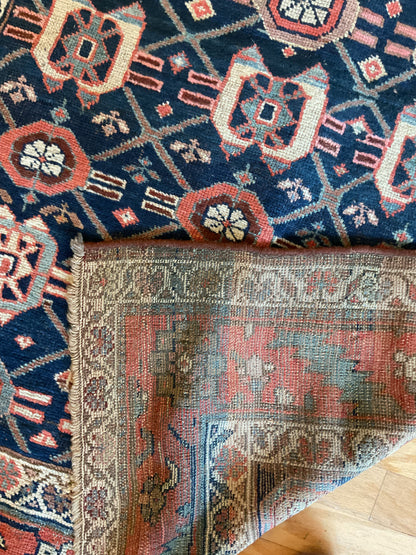 Antique Persian Kurdish Runner, 4'2" x 9'6", in ivory, navy, pink and rust - photo 3