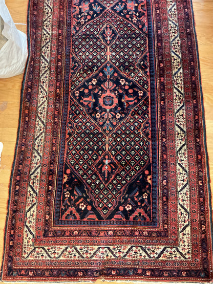 Antique Persian Mir Runner, 3'7" x 20'7", in ivory, navy, red and rose - photo 4