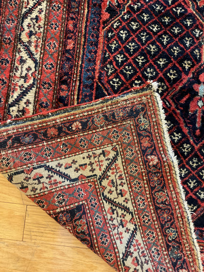 Antique Persian Mir Runner, 3'7" x 20'7", in ivory, navy, red and rose - photo 5