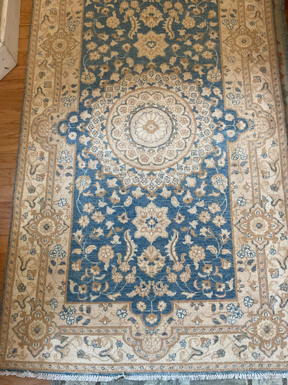 Pakistani Peshawar Runner, 4'1" x 15'3", in beige, blue, ivory and tan