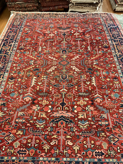 Antique Persian Heriz Rug, 6'10" x 9'5", in baby blue, navy and red - photo 2