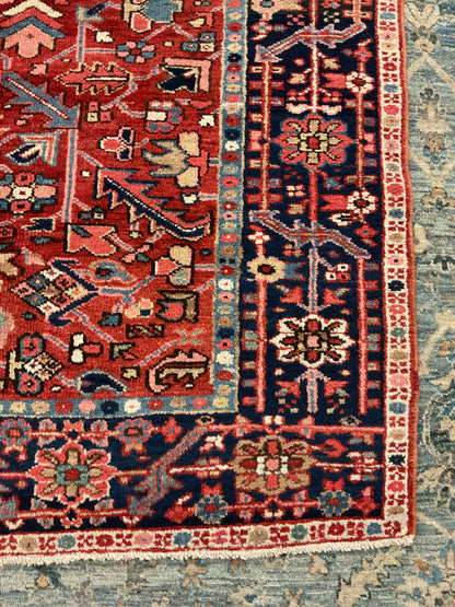 Antique Persian Heriz Rug, 6'10" x 9'5", in baby blue, navy and red - photo 3