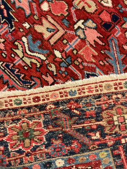 Antique Persian Heriz Rug, 6'10" x 9'5", in baby blue, navy and red - photo 4