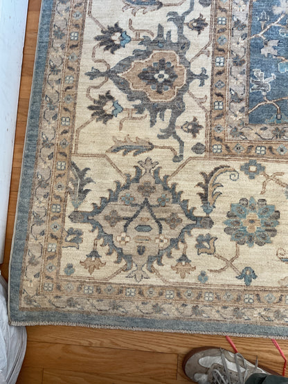 Afghan Peshawar Rug, 12' x 14'8", in beige, blue, grey and ivory - photo 3