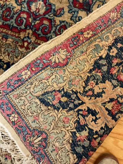 Antique Persian Kerman Rug, 11'5" x 14'2", in ivory, navy, pink and red - photo 4