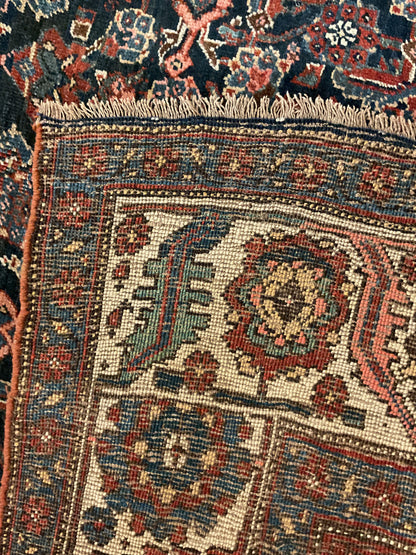 Antique Persian Kurdish Bidjar Rug, 7'11" x 11'11", in ivory, navy and rust - photo 3