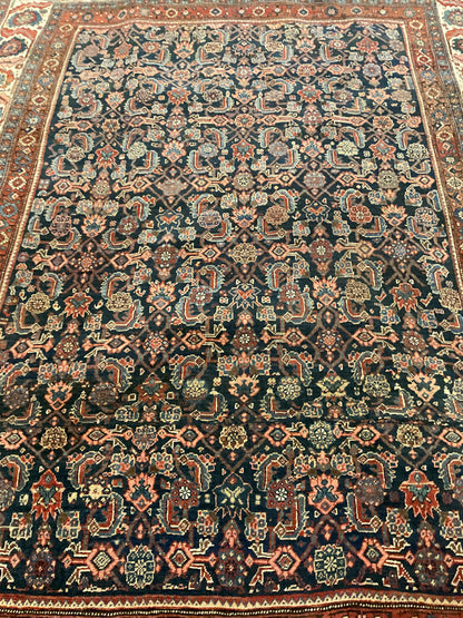 Antique Persian Kurdish Bidjar Rug, 7'11" x 11'11", in ivory, navy and rust - photo 4