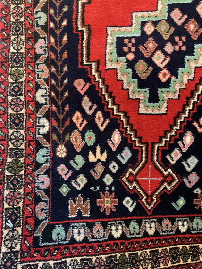 Vintage Persian Kurdish Runner, 3'2" x 9'10", in ivory, mint, navy and red - photo 2