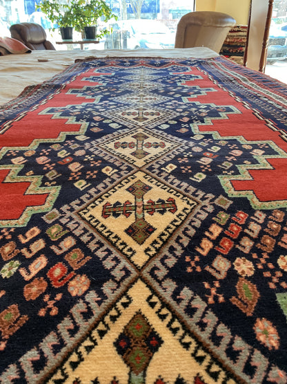 Vintage Persian Kurdish Runner, 3'2" x 9'10", in ivory, mint, navy and red - photo 3