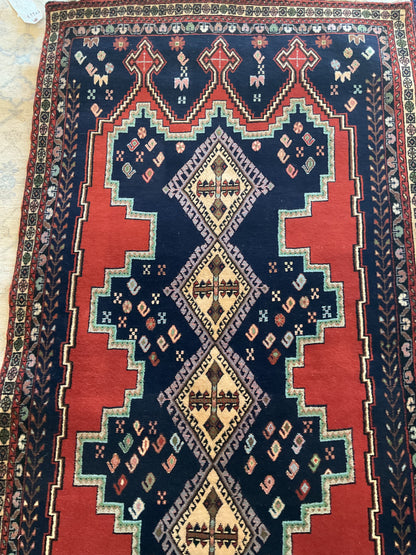 Vintage Persian Kurdish Runner, 3'2" x 9'10", in ivory, mint, navy and red - photo 4