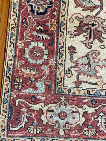 Indian Heriz Rug, 5'11" x 9'2", in baby blue, ivory and rose - photo 3