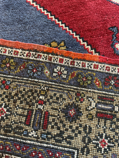 Vintage Turkish Anatolian Rug, 5'5" x 8'4", in blue, ivory, olive and red - photo 4