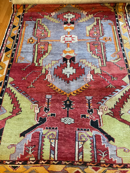 Vintage Turkish Anatolian Rug, 5'6" x 9'7", in orange, periwinkle, red and yellow - photo 2