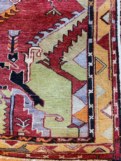 Vintage Turkish Anatolian Rug, 5'6" x 9'7", in orange, periwinkle, red and yellow - photo 3
