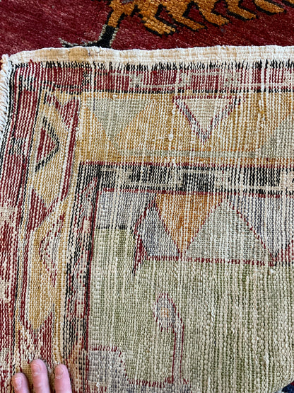 Vintage Turkish Anatolian Rug, 5'6" x 9'7", in orange, periwinkle, red and yellow - photo 4