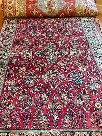 Antique Persian Sarouk Rug, 5'9" x 8'7", in green, ivory, navy and red - photo 2