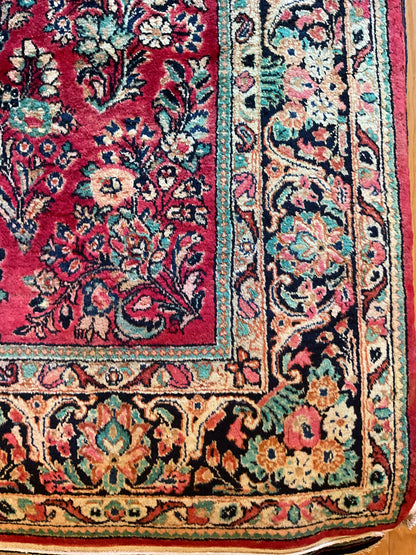Antique Persian Sarouk Rug, 5'9" x 8'7", in green, ivory, navy and red - photo 3