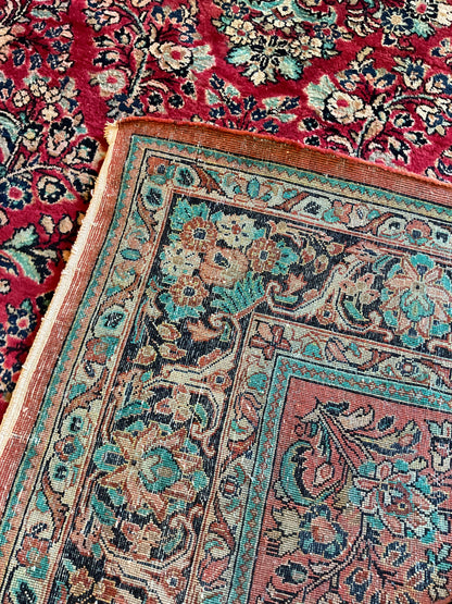 Antique Persian Sarouk Rug, 5'9" x 8'7", in green, ivory, navy and red - photo 4