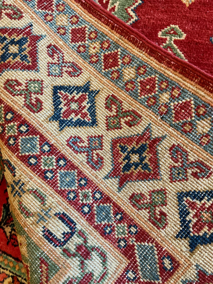 Afghan Kazak Rug, 6'1" x 9'1", in baby blue, green, ivory and red - photo 4