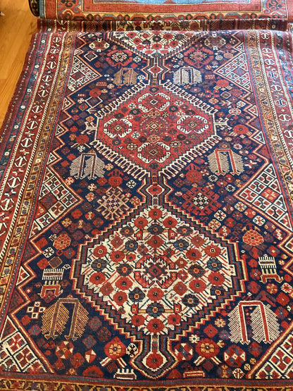 Antique Persian Afshar Rug, 5'7" x 10'3", in ivory, navy, red and rust - photo 2