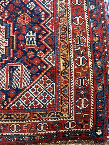 Antique Persian Afshar Rug, 5'7" x 10'3", in ivory, navy, red and rust - photo 3