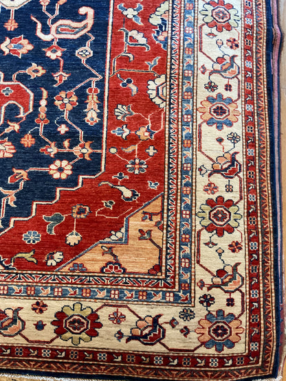 Pakistani Mohal Rug, 5'10" x 8'8", in ivory, navy and red - photo 3