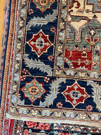 Afghan Heriz Rug, 5'7" x 7'11", in baby blue, ivory, navy and red - photo 2