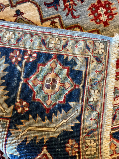 Afghan Heriz Rug, 5'7" x 7'11", in baby blue, ivory, navy and red - photo 3