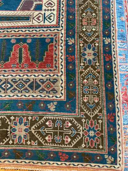 Vintage Turkish Anatolian Rug, 5'4" x 11', in blue, ivory, olive and red - photo 3