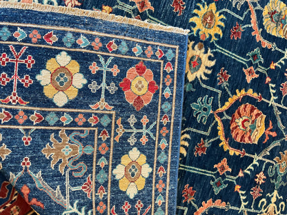 Afghan Mohal Rug, 5'11" x 9'5", in gold, navy, red and teal - photo 3
