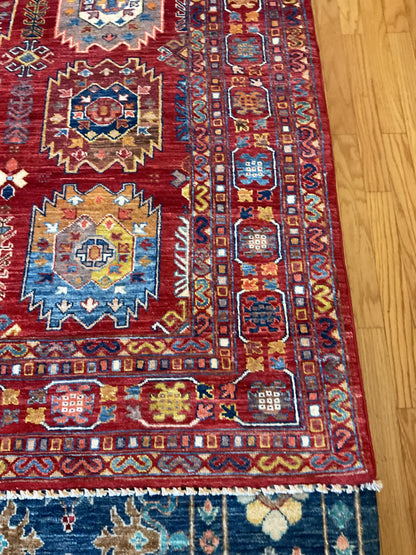 Afghan Turkman Rug, 5'6" x 7'11", in blue, gold, ivory and orange - photo 2