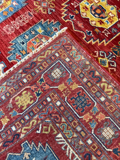 Afghan Turkman Rug, 5'6" x 7'11", in blue, gold, ivory and orange - photo 3