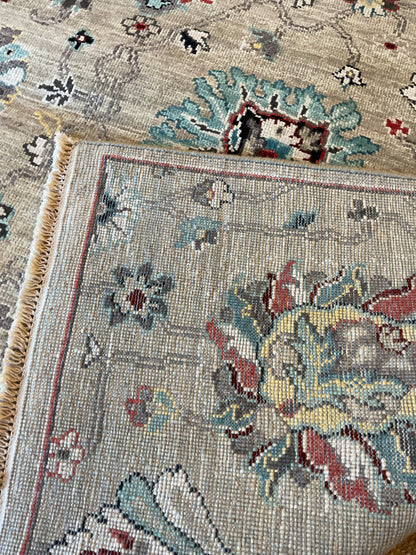 Indian Mohal Rug, 6' x 9', in grey, ivory, red and teal - photo 3