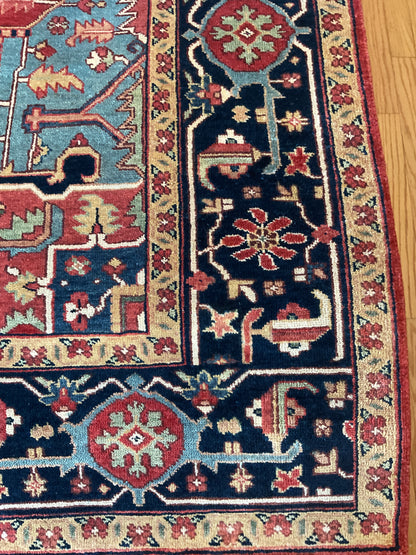 Indian Heriz Serapi Rug, 6'1" x 8'10", in baby blue, ivory, navy and red - photo 2