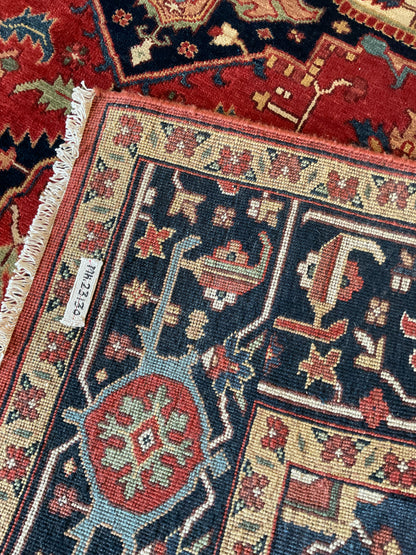 Indian Heriz Serapi Rug, 6'1" x 8'10", in baby blue, ivory, navy and red - photo 3