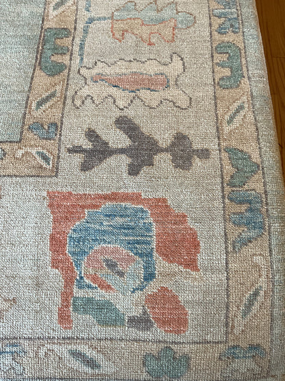 Afghan Oushak Rug, 6'3" x 8'11", in baby blue, beige, grey and salmon - photo 2