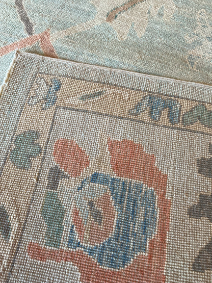 Afghan Oushak Rug, 6'3" x 8'11", in baby blue, beige, grey and salmon - photo 3