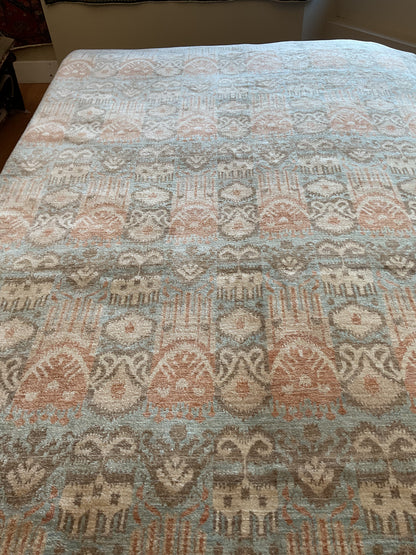 Pakistani Oushak Rug, 6' x 8'10", in baby blue, grey, ivory and peach