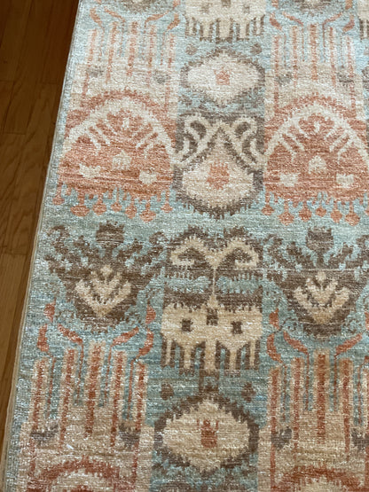 Pakistani Oushak Rug, 6' x 8'10", in baby blue, grey, ivory and peach - photo 2