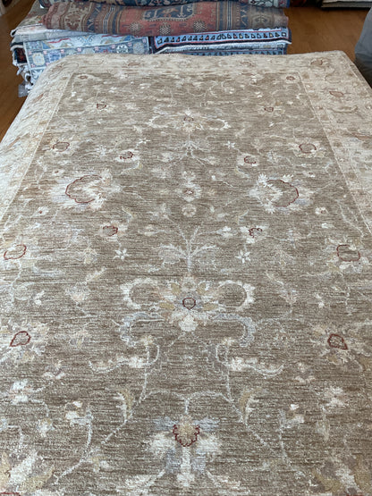 Pakistani Peshawar Rug, 6' x 8'8", in beige, grey and ivory