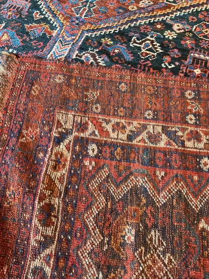 Antique Persian Shiraz Rug, 6'8" x 10', in brown, ivory, navy and rust - photo 3