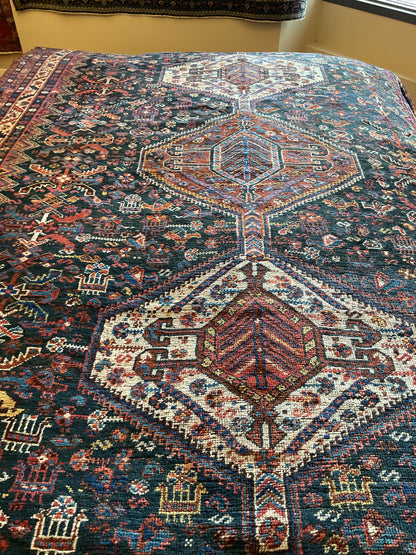 Antique Persian Shiraz Rug, 6'8" x 10', in brown, ivory, navy and rust - photo 4