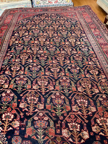 Antique Persian Afshar Rug, 5'7" x 9'4", in ivory, navy, rust and salmon - photo 4
