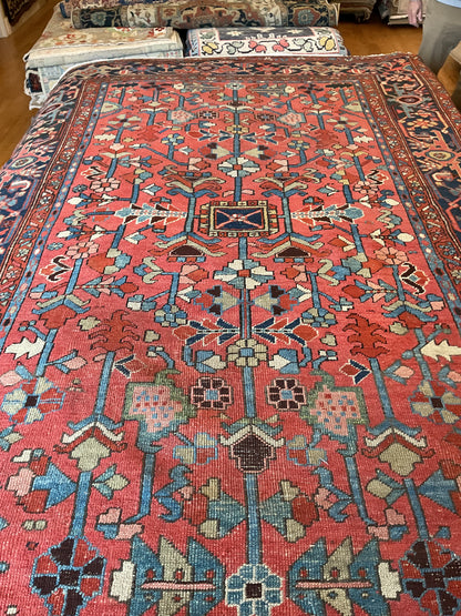 Antique Persian Heriz Rug, 6' x 9', in blue, brick, ivory and navy - photo 4