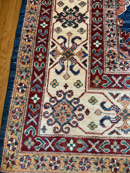 Afghan Kazak Rug, 6'5" x 9'9", in blue, gold, ivory and red - photo 2