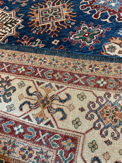 Afghan Kazak Rug, 6'5" x 9'9", in blue, gold, ivory and red - photo 3