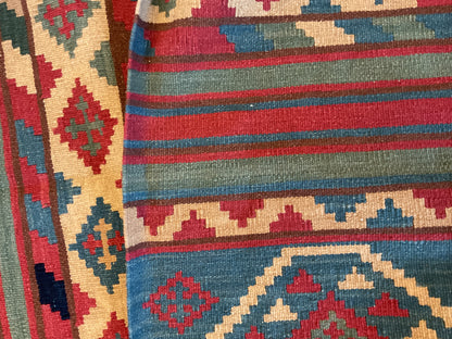 Afghan Kilim, 7' x 7', in blue, ivory, navy and red - photo 3