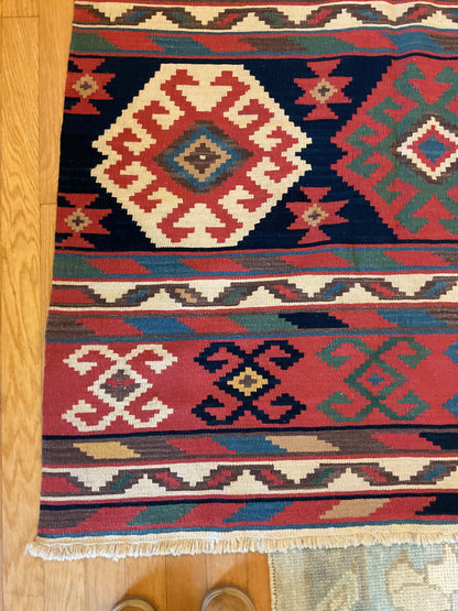 Afghan Kilim, 7'8" x 8', in green, ivory, navy and red - photo 2