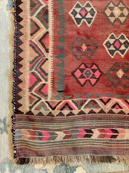 Afghan Kilim, 4'6" x 8'2", in brick, brown, ivory and pink - photo 2